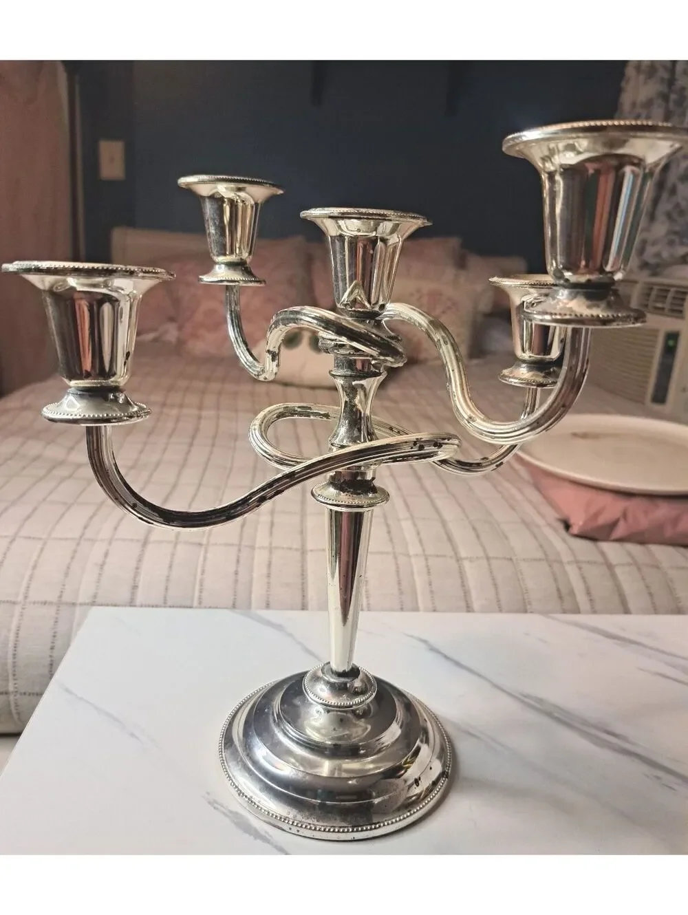 Vintage Silver Tone 5-Arm Adjustable Candelabra/Candle Holder 11